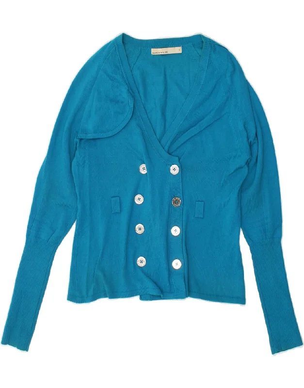 Super Deal KAREN MILLEN Womens Cardigan Sweater UK 2 2XS Blue Cotton
