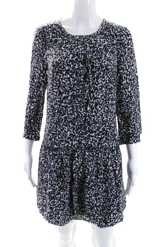 Unbeatable Prices Burberry Brit Womens 3/4 Sleeve Scoop Neck Printed Silk Dress Blue White