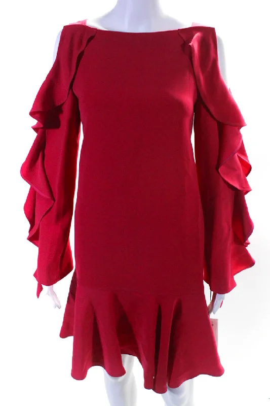 Closeout Sale Adeam Womens Long Sleeve Ruffle Dress Fuchsia