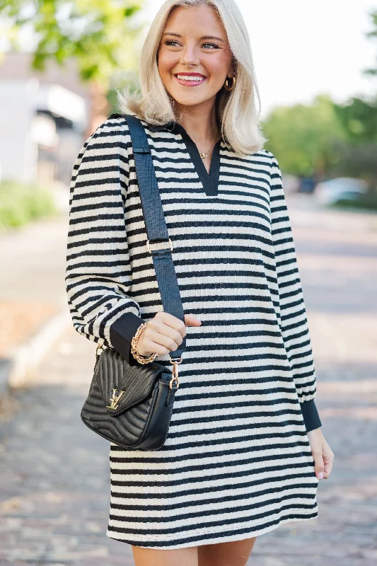 Seasonal Sale Live Your Life Black Striped Knit Dress