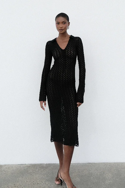 Doorbuster Deal Dionne Lace Long Sleeve Midi Dress - Black