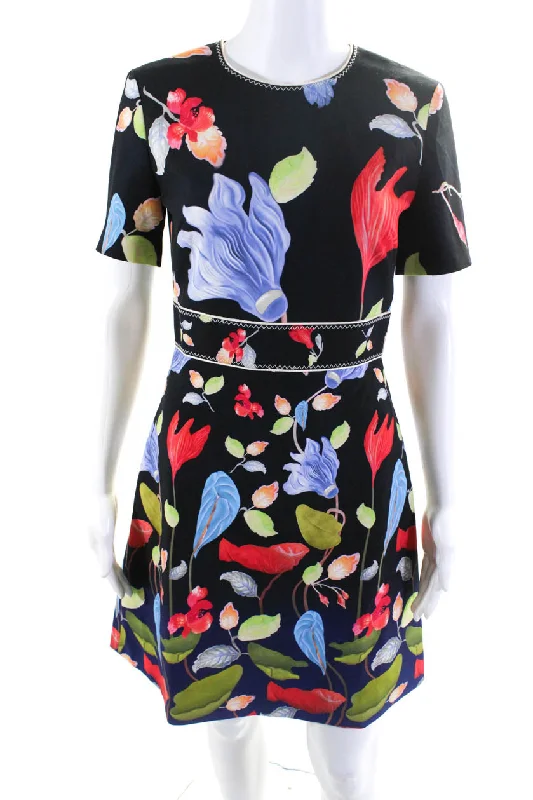 Stock Up and Save PETER PILOTTO Womens Short Sleeve Floral Print A line Dress Black