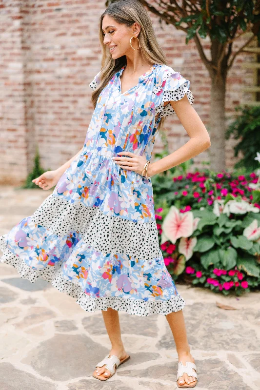 Shop and Save Just Right Light Blue Floral Midi Dress