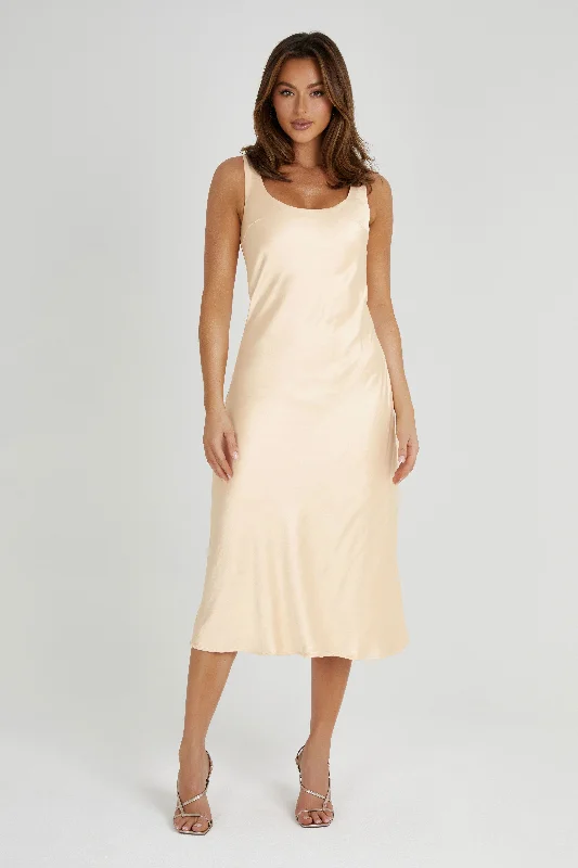 Deal Alert Tamara Satin Iridescent Slip Midi Dress - Apricot