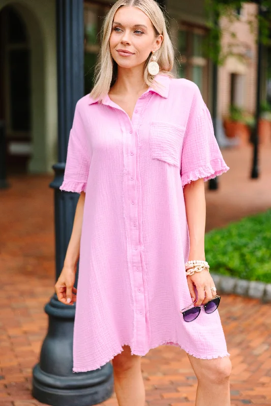 Deal Dash Reach Out Bubble Gum Pink Button Down Dress
