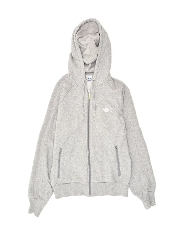 Online Only ADIDAS Womens Zip Hoodie Sweater EU 38 Small Grey Cotton