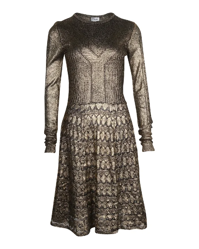 Price Meltdown Temperley London Knitted Long Sleeve Dress in Metallic Gold Wool