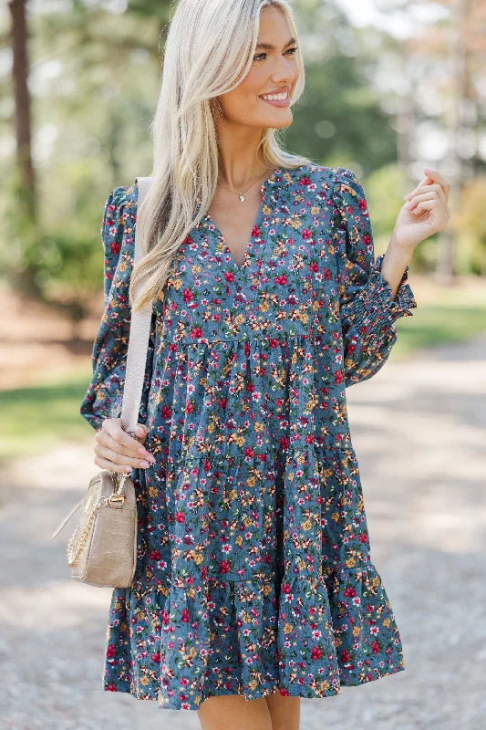 Special Discount New Days Dusty Blue Ditsy Floral Dress