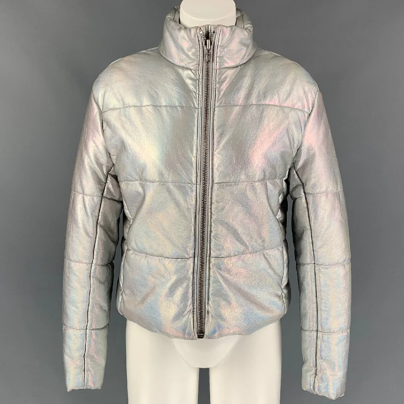 Deal of the Week VEDA Size S Silver Iridescent Quilted Polyeurethane Zip Up Jacket