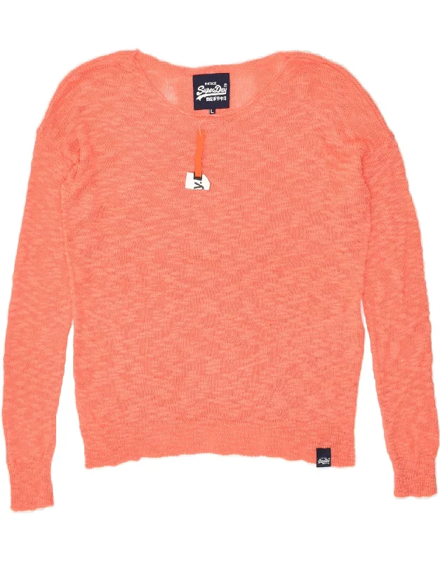 Price Cut SUPERDRY Womens Boat Neck Jumper Sweater UK 16 Large Orange Acrylic