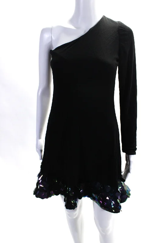Doorbuster Deal CD Greene Womens One Shoulder Long Sleeve Sequin Trim Dress Black