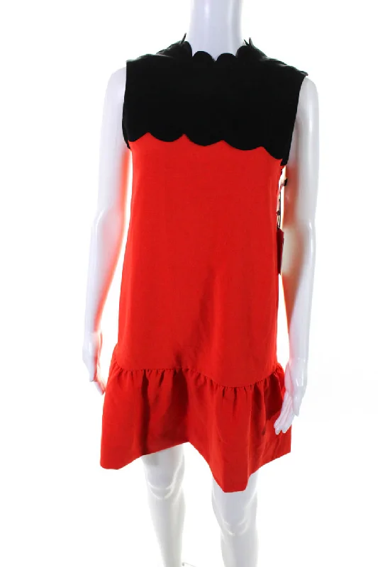 Discount Mania Victoria Beckham Women's Round Neck Sleeveless Tiered Mini Dress Red