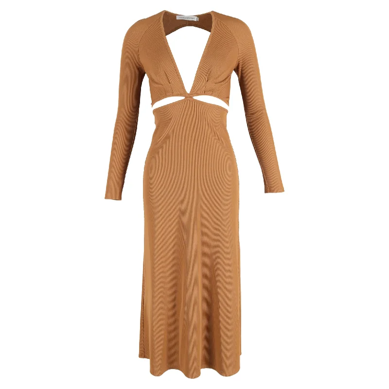 Buy More, Save More Christopher Esber Midi Cutout Ribbed Long Sleeve Dress in Brown Polyester