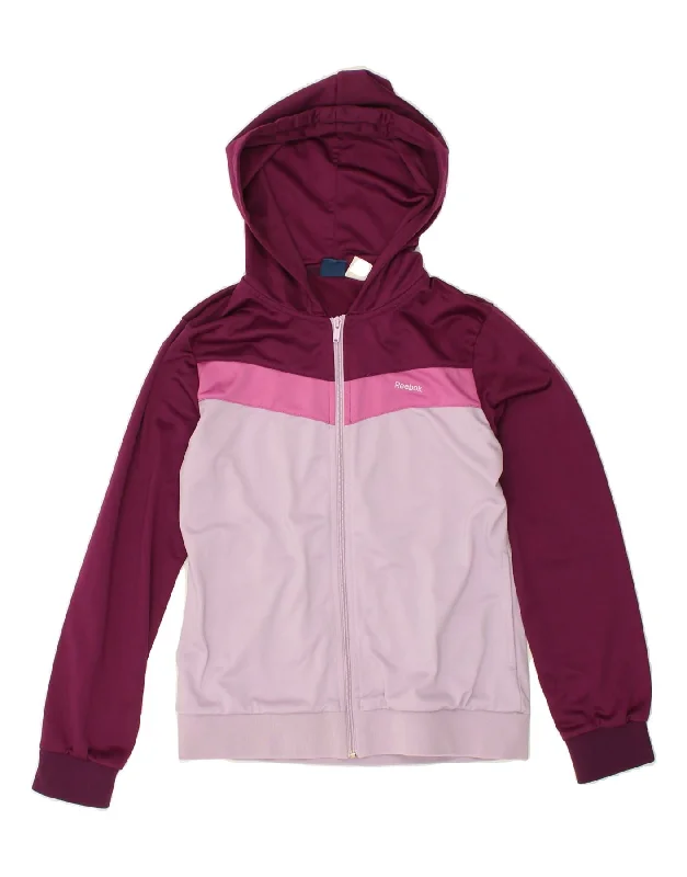Closeout REEBOK Womens Zip Hoodie Sweater UK 14 Large Pink Colourblock Polyester