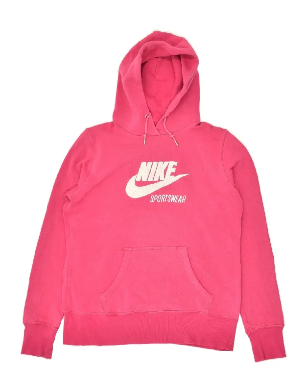 Super Sale NIKE Womens Graphic Hoodie Jumper UK 14 Large Pink Cotton