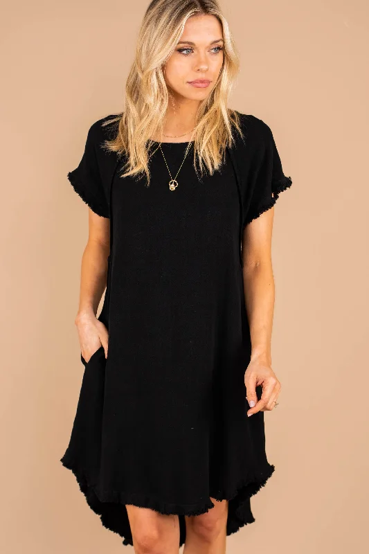 Can't Miss Give Your Love Black Raw Hem Dress
