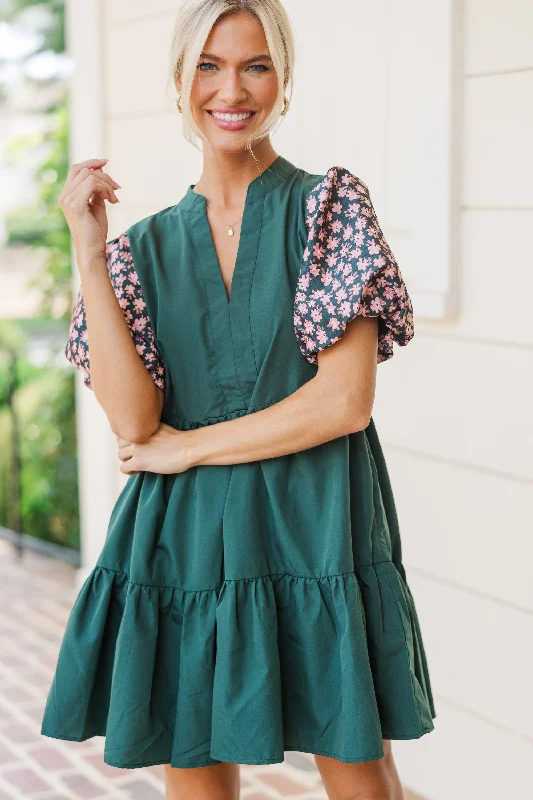 Closeout Sale It's A Win Hunter Green Embroidered Dress
