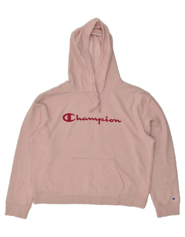 Unmissable Offer CHAMPION Womens Graphic Hoodie Jumper UK 18 XL Pink Cotton