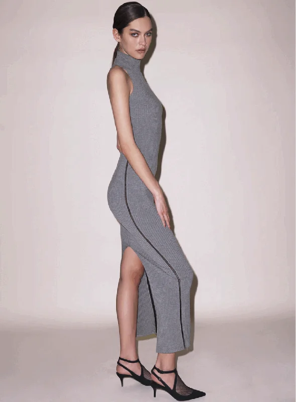 Deep Discounts Fleur Du Mal - Rib Racer Maxi Dress - heather grey