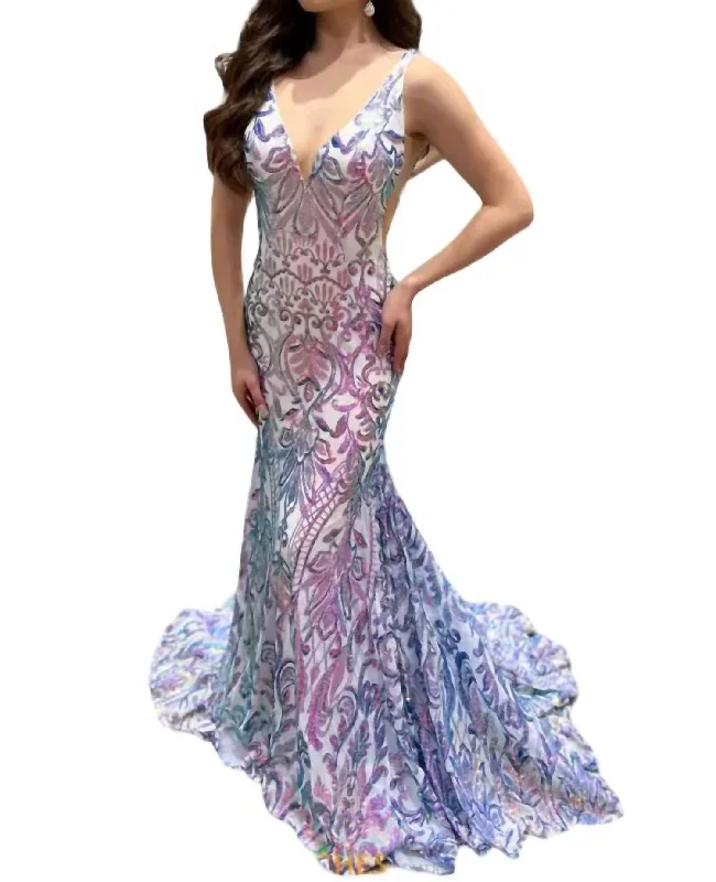 Deal Mania Glimmering Mermaid Maxi Dress In White/muli