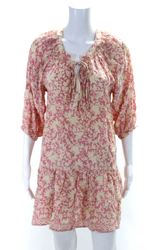 Exclusive Savings Natalie Martin Womens Pink Floral V-Neck Silk 3/4 Sleeve A-line Dress