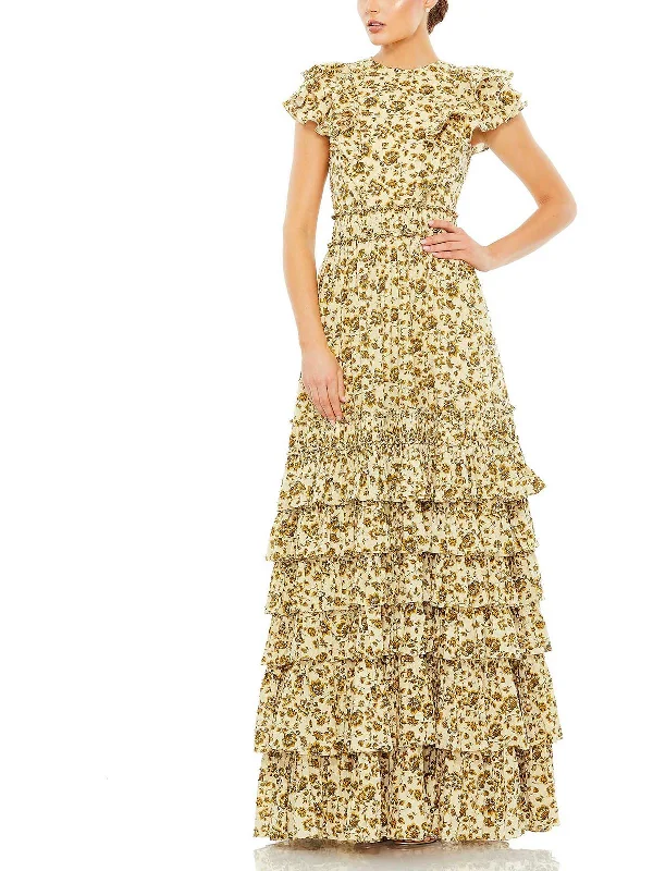 Closeout Womens Floral Ruffled Evening Dress