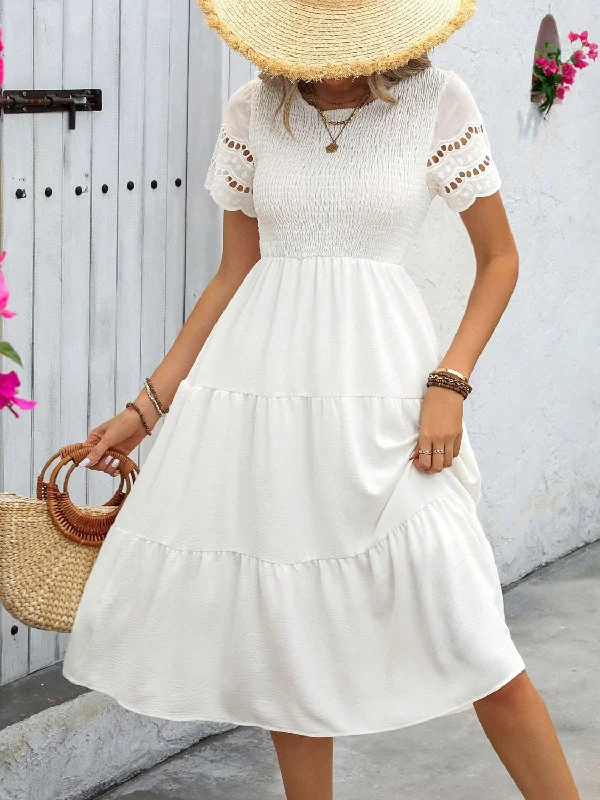 Flash Sale Smocked Round Neck Short Sleeve Dress