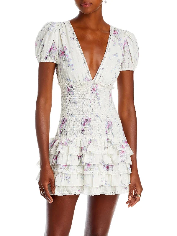 Price Cut Radia Womens Smocked Tiered Mini Dress