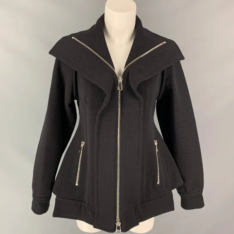 Special Discount DEREK LAM Size 4 Black Acrylic Blend High Collar Coat
