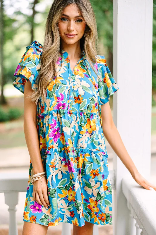 Best Seller Make It Known Aqua Blue Floral Dress