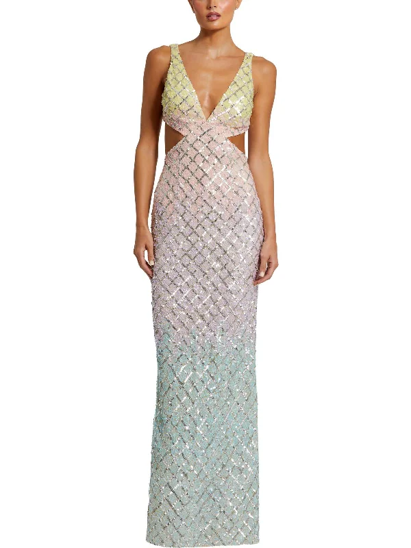 Seasonal Sale Womens Sequined Cut-Out Evening Dress