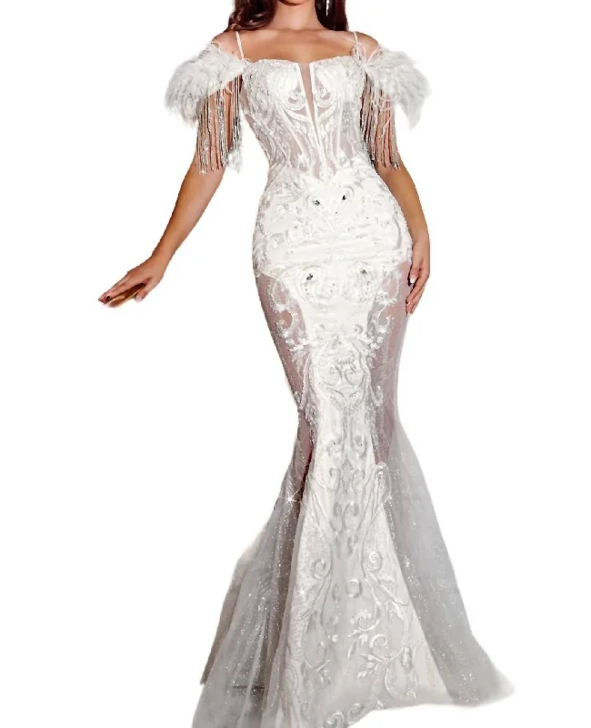 Buy More, Save More Feathered Glitter Maxi Dress In White