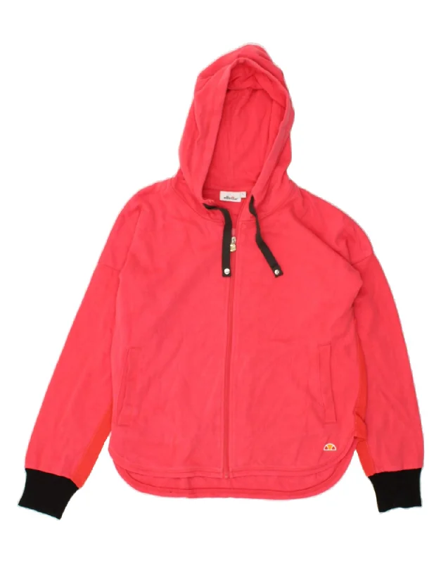 Don't Wait ELLESSE Womens Zip Hoodie Sweater UK 16 Large Pink