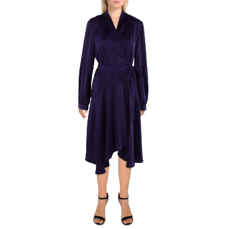 Price Rollback Womens Satin Knee-Length Wrap Dress