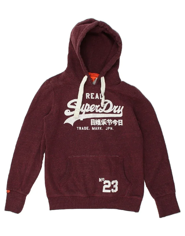 Great Deals SUPERDRY Womens Graphic Hoodie Jumper UK 14 Medium Burgundy Flecked Cotton