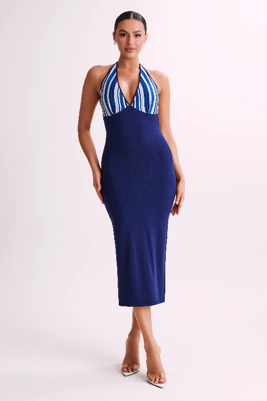 Loyalty Reward Dana Stripe Knit Halter Midi Dress - Powder Blue