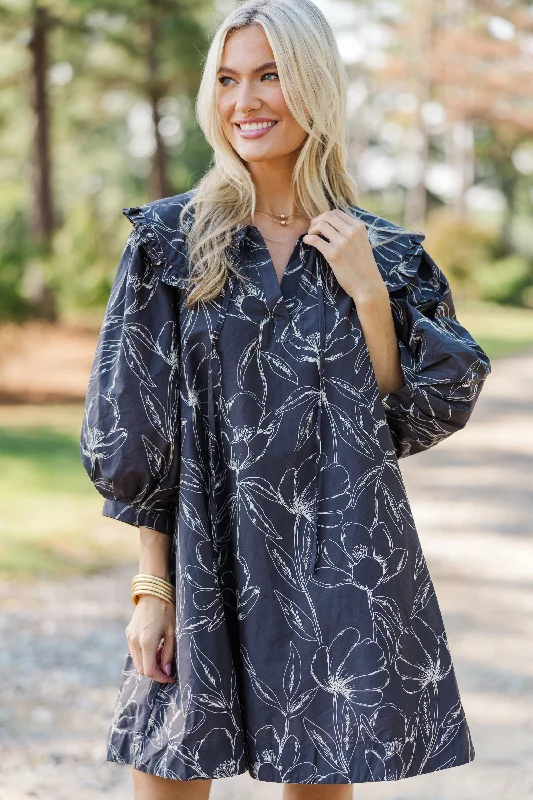 Reduced Prices Just A Dream Charcoal Gray Floral Dress