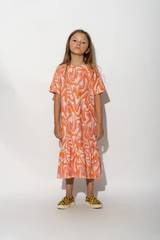Price Reduction TERRY WAVY PRINT GATHERED DRESS