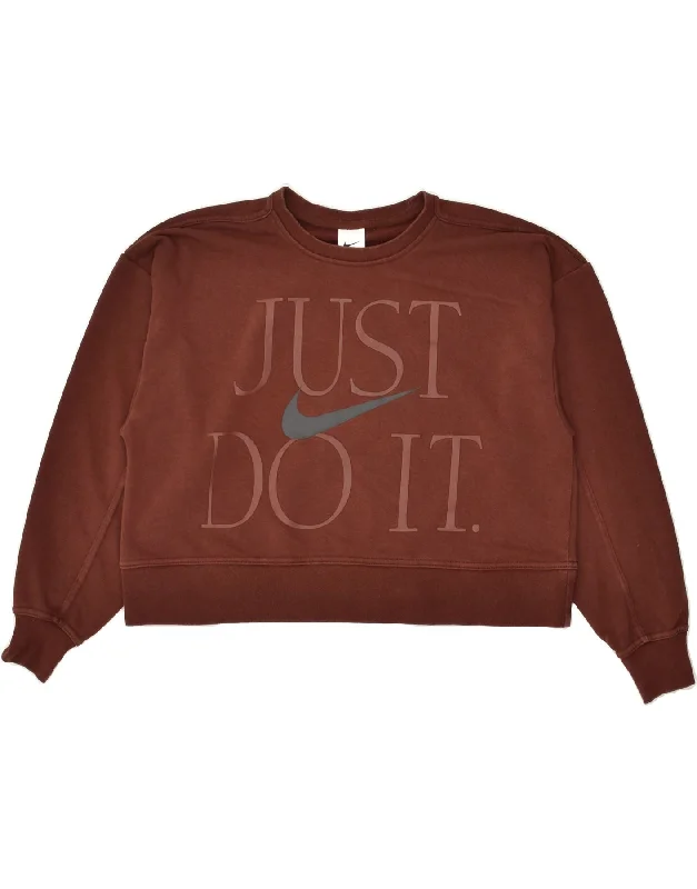 Mega Sale NIKE Womens Dri Fit Crop Graphic Sweatshirt Jumper UK 10 Small Brown