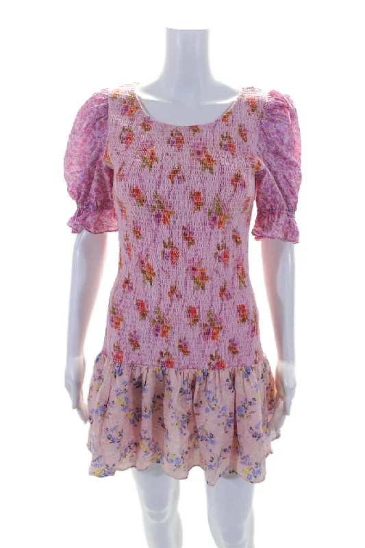 Mega Sale Love Shack Fancy Womens Cotton Floral Smocked Bodycon Dress Pink