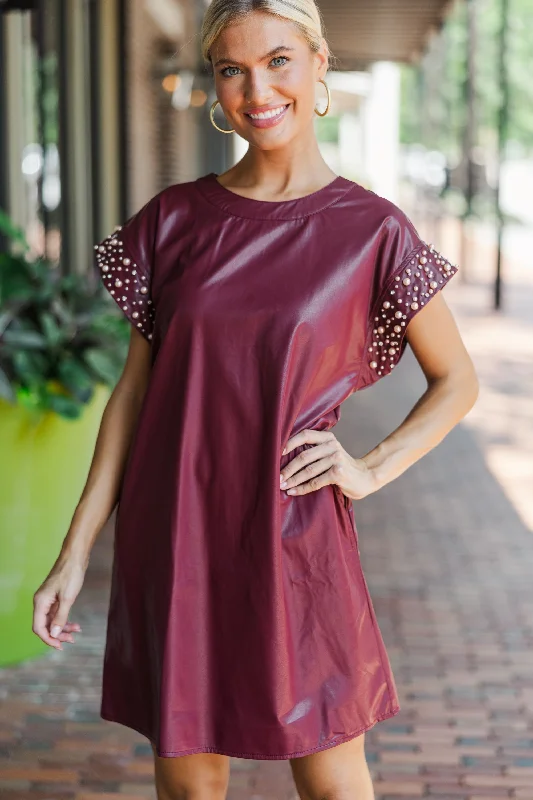 Unbeatable Prices Bold Self Merlot Red Faux Leather Dress
