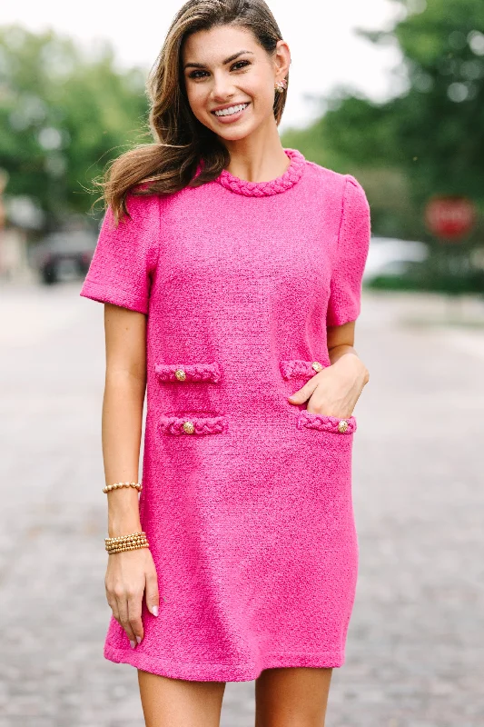 Price Smash Ask You Out Pink Tweed Shift Dress