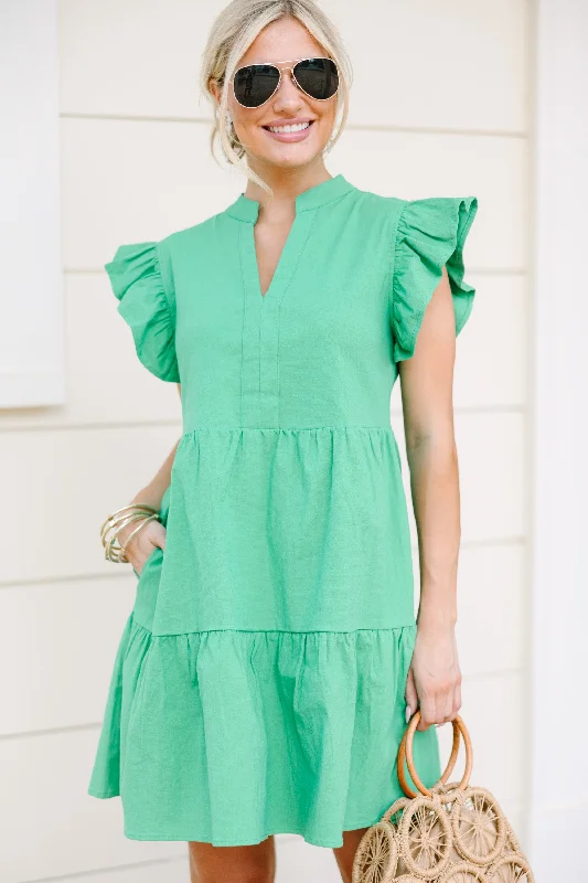 Lowest Price On The Move Kelly Green Ruffled Babydoll Dress