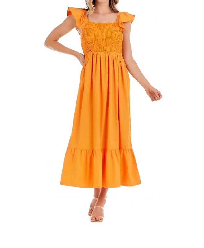 New Deals Keya Smocked Maxi Dress In Orange
