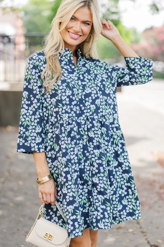Price Drop Always The One Navy Blue Floral Shift Dress