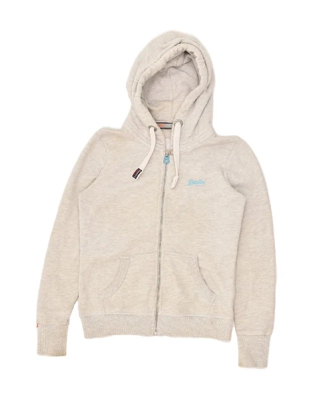 Extra Savings SUPERDRY Womens Zip Hoodie Sweater UK 14 Large Grey Cotton