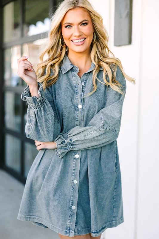Members Only Meet You Out West Blue Mineral Washed Denim Dress