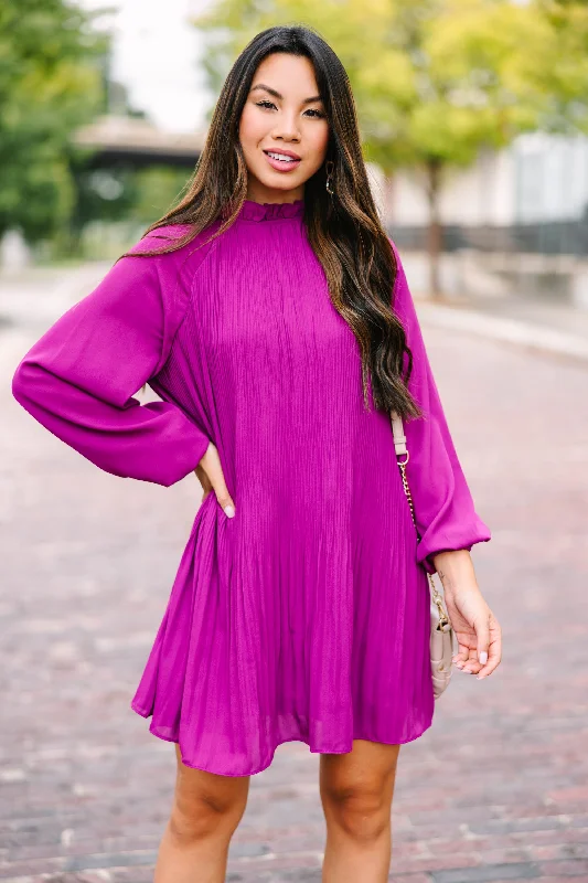 Super Sale Express Your Joy Orchid Purple Pleated Dress