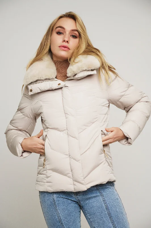 Savings Galore Selma Stone short jacket with fake fur collar