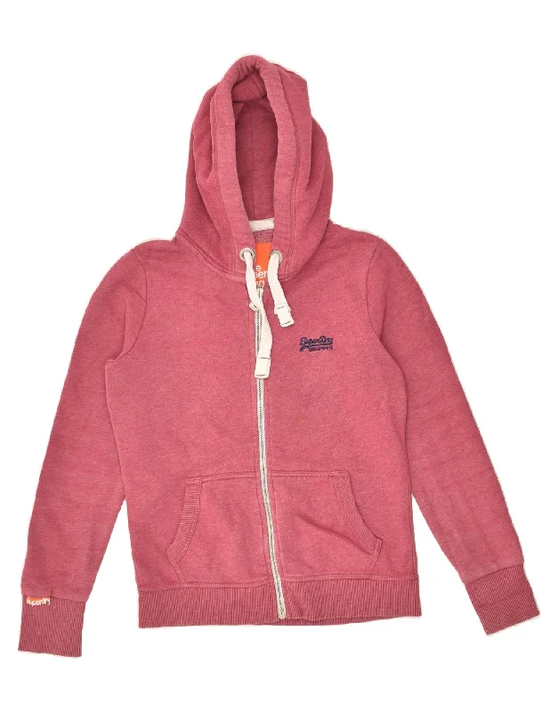Massive Deals SUPERDRY Womens Zip Hoodie Sweater UK 14 Medium Pink Cotton